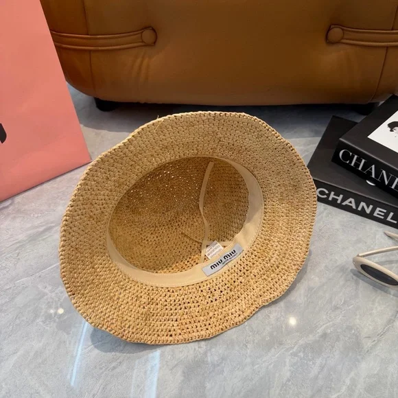 ☀️ Miu Miu Wide Brim Straw Hat Summer Vacation Visor - Picture 4 of 6
